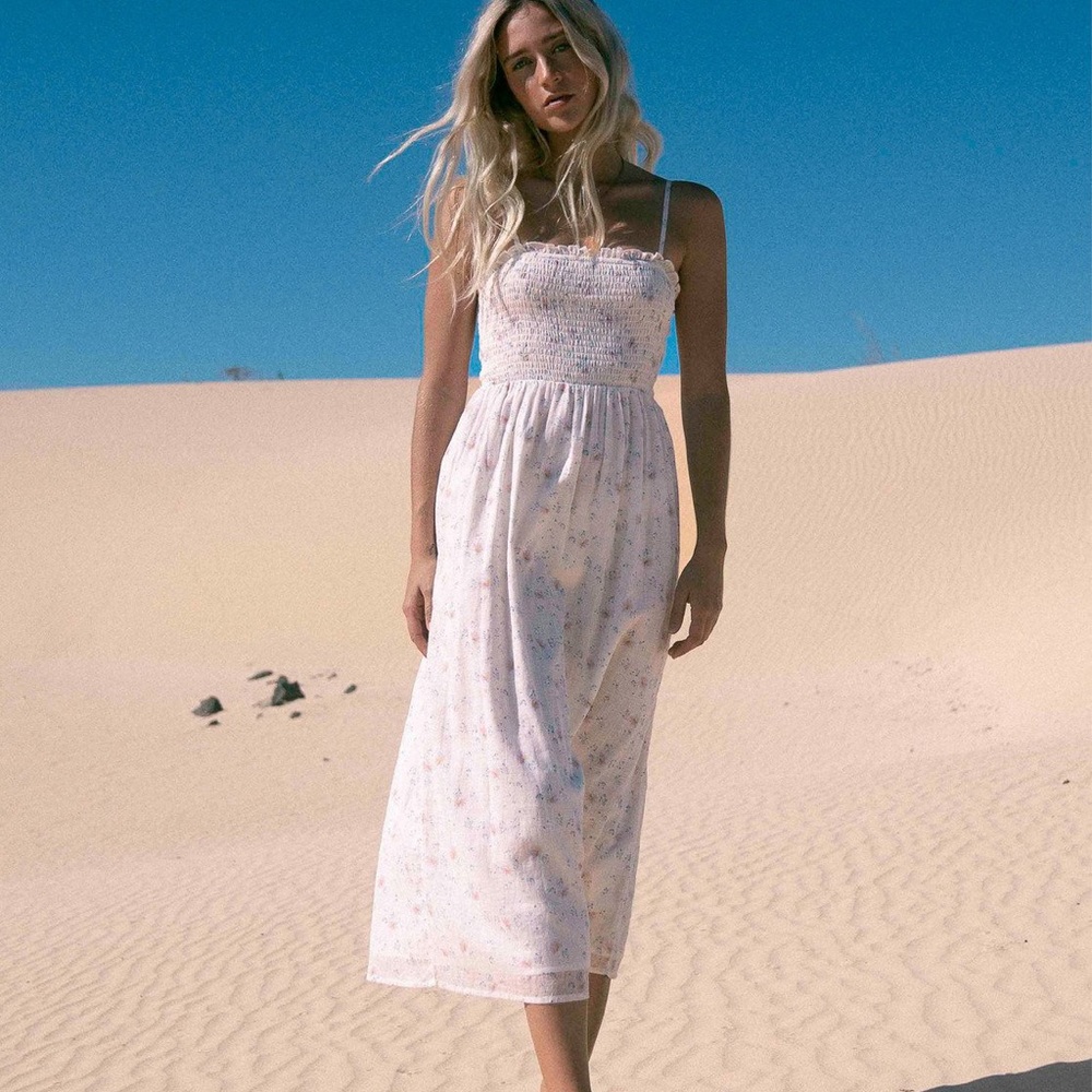 Billabong White Ditsy Floral Cotton Midi Dress